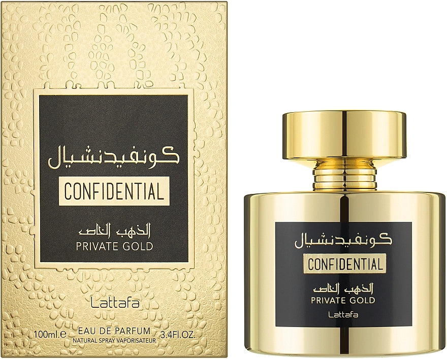Parfum arabesc Confidential Private Gold by Lattafa, apa de parfum 100 ml, femei